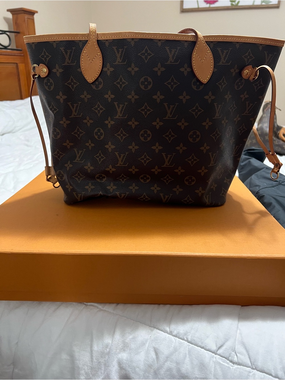 Louis Vuitton Monogram Canvas Tote with Tan Leather Trim